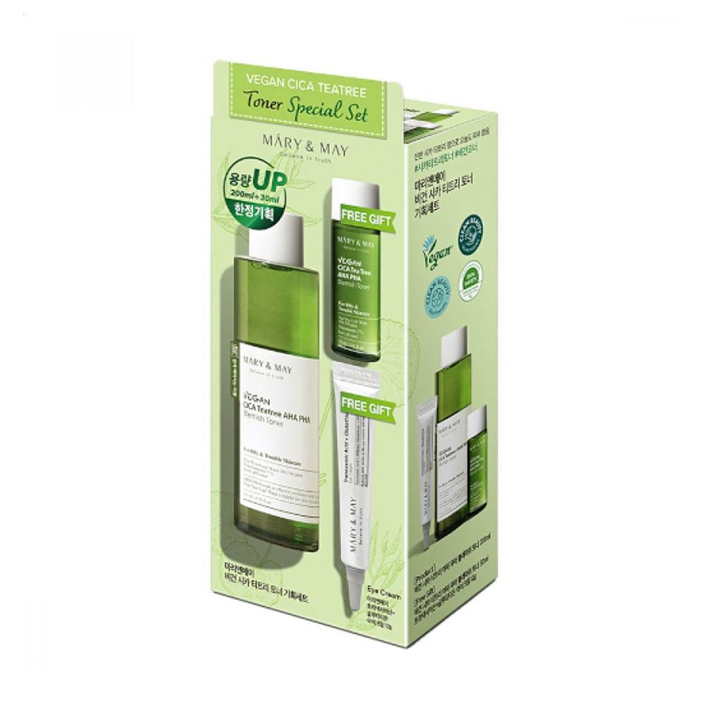 Набір для обличчя Mary &amp; May Vegan Cica Tea Tree Toner Special Set (тонер, 200 мл + тонер, 30 мл + крем, 12 г)